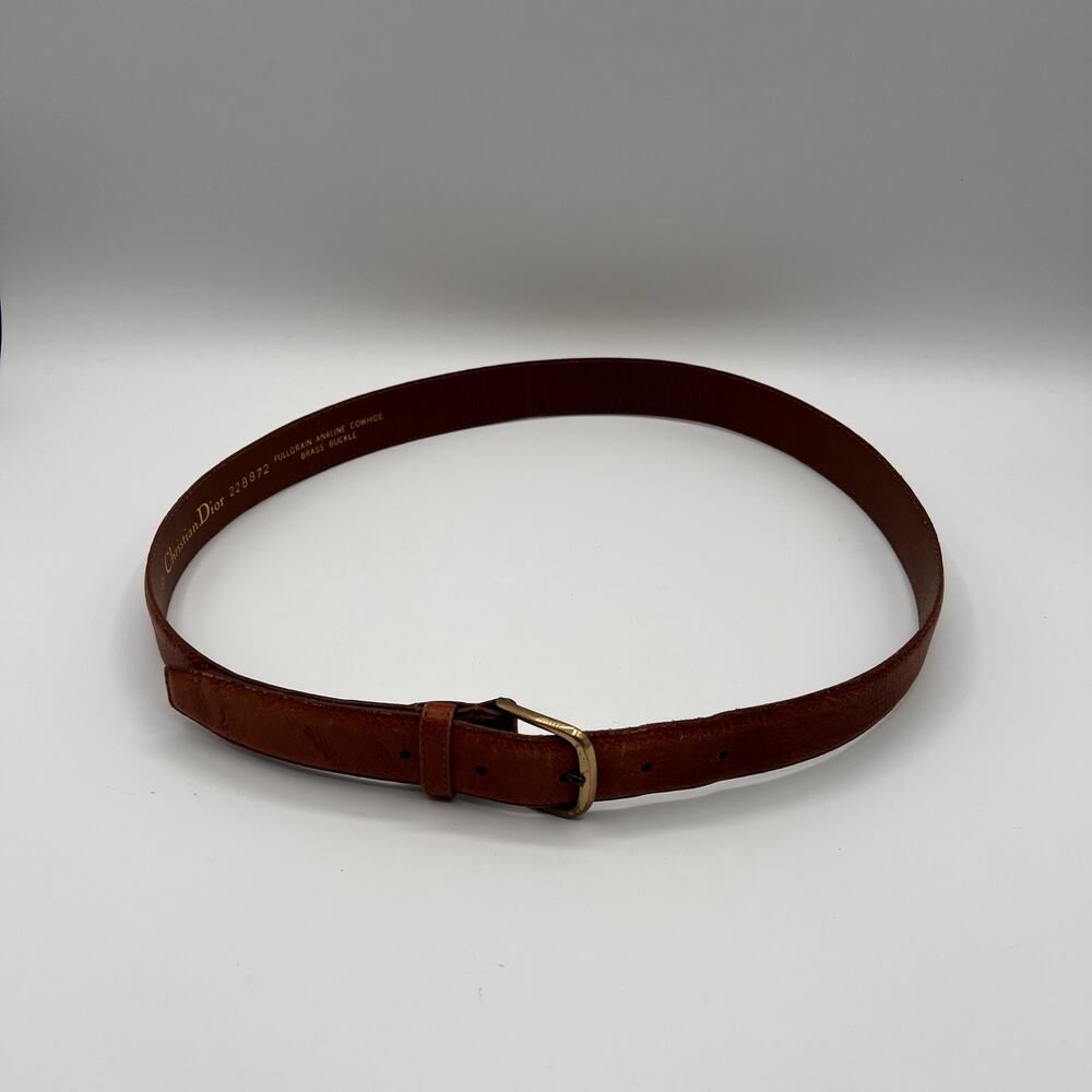 CHRISTIAN DIOR Vtg Leather Belt 34/85 Brown Full Grain Cowhide Brass Buckle